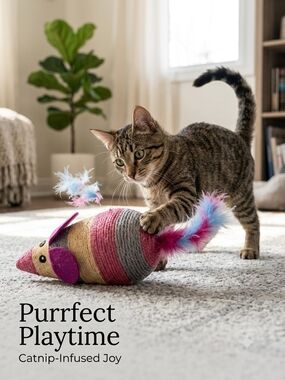 Catnip-Infused Mouse Toy - Pink, Gray, Tan NEW